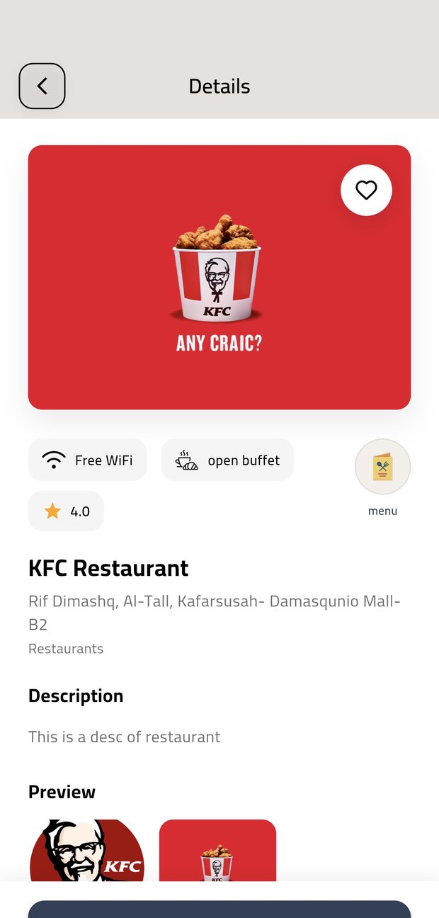 Rezma app — venue details screen